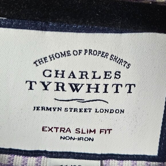 Mens Charles Tyrwhitt Purple Checkered Button-Up Dress Shirt Extra Slim Fit - Picture 3 of 12